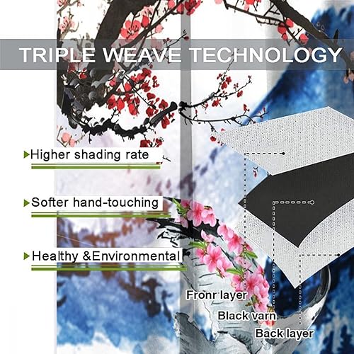 Miniatura 7 de Cortinas opacas con diseño de grúa japonesa, acuarela japonesa, montura Fuji, sol rojo, cerezo, flor de cerezo, con ojales, ahorro de energía,