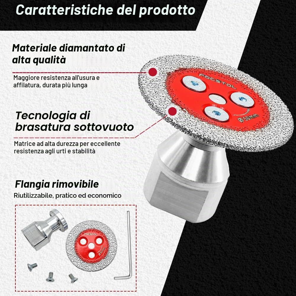 FOCSTOL Disco Diamantato per Gres Porcellanato - 5 pezzi 50mm Lama Diamantata per Taglio Piastrellee e 1 pezzo Flangia Filettata M14 per Marmo Granito Pietra Artificiale Gres Porcellanato