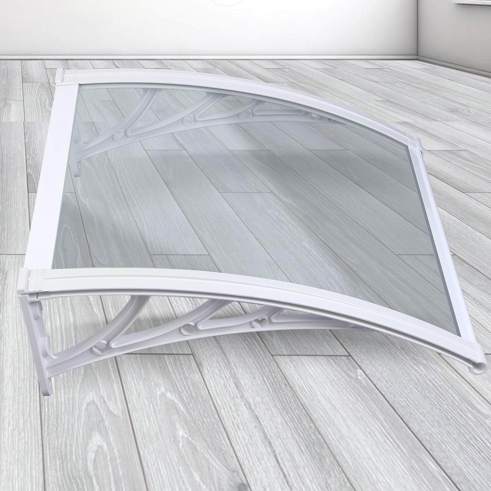Pensilina Tettoia da Esterno per Porta e Finestra 100x280cm, Trasparente Policarbonato Copertura Resistente alle Intemperie, Protezione UV UPF 50+, Lastra Grigio, Staffa Bianco