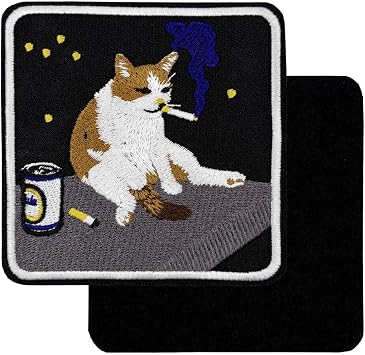 Funny Smoking Cat Meme Patch Brainrot Kitten Embroidered Hook & Loop Badge for Backpacks, Jackets & Tactical Gear