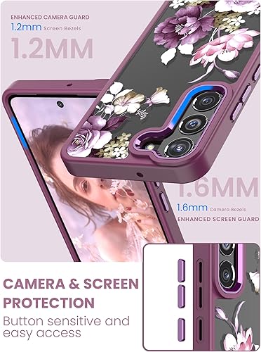 Miniatura 3 de Dretal Funda para Samsung Galaxy S22 5G floral, grado militar, probada contra caídas con parte trasera dura y borde suave, funda protectora de