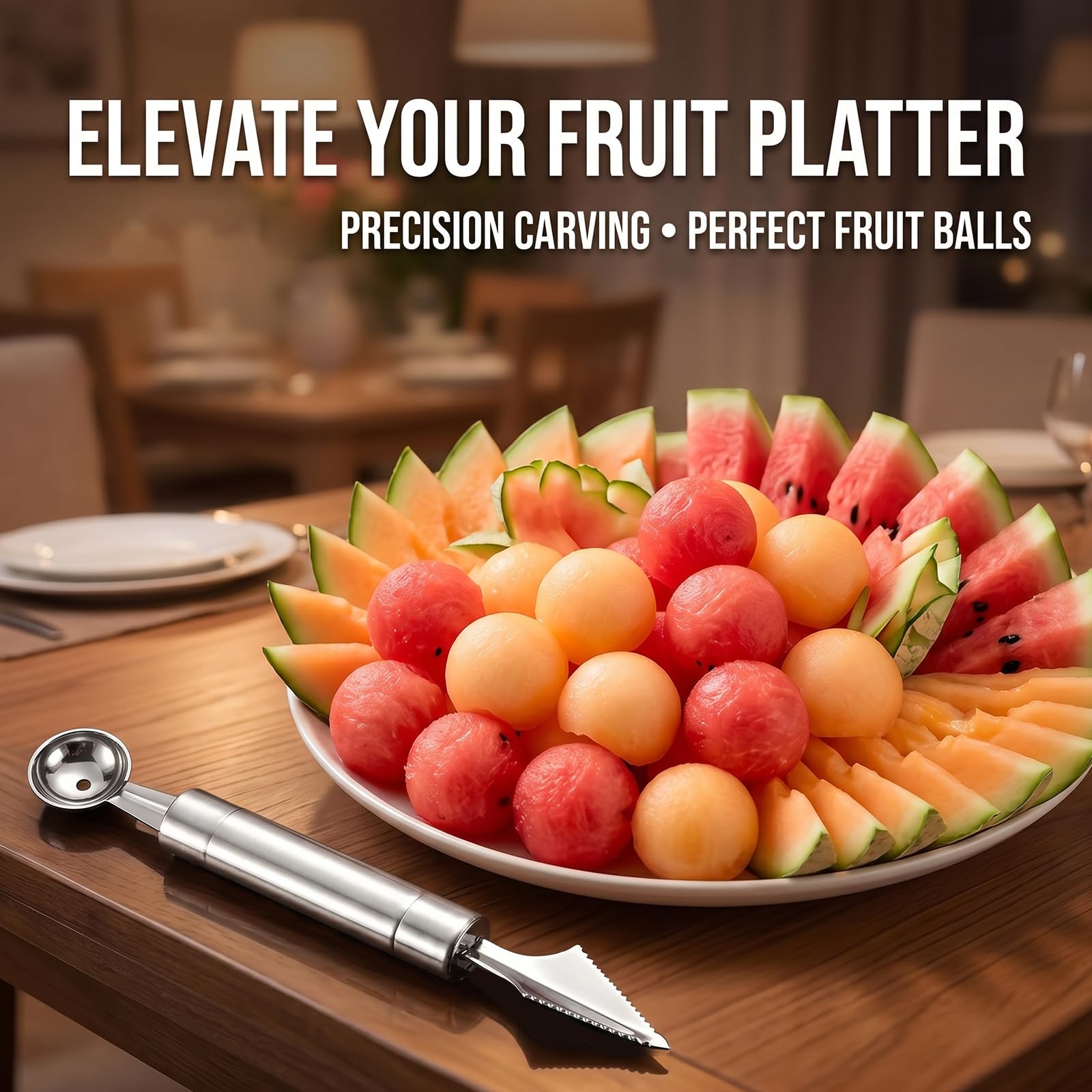 4PCS Outil à Découper les Fruits Éplucheur Cuillère à Melon Double Tête Ustensiles de Cuisine