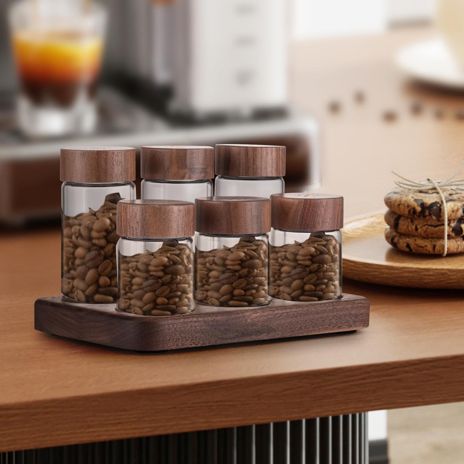 Kaffeebohnen, Tee, Süßigkeiten und Gewürzröhrchen aus Glas für die Vorratskammer/Theke, 6 Röhrchen in den Größen S und L