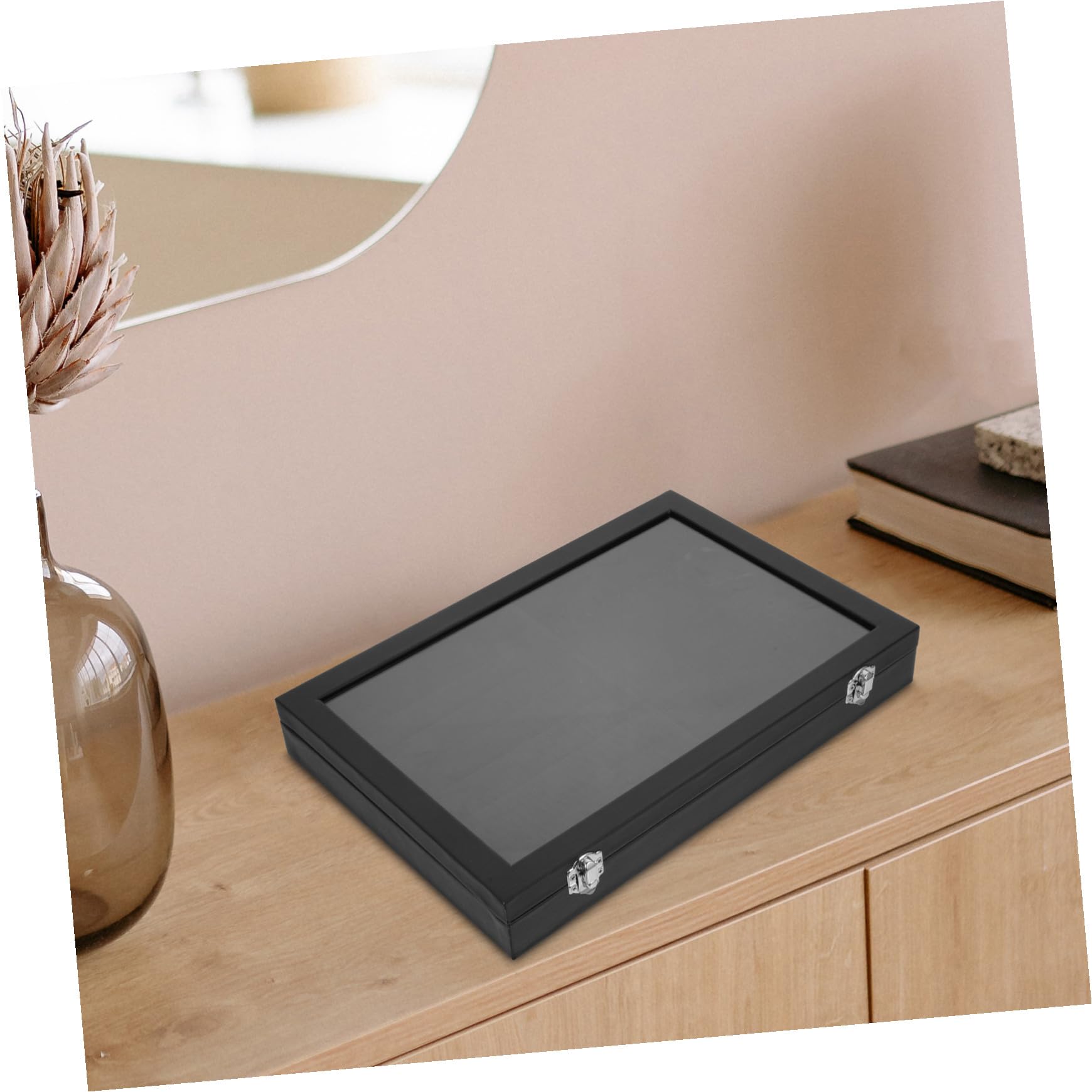 Mipcase Caja Organizadora de Joyas Negra con Tapa Estuche de Almacenamiento para Collares y Anillos Organizador Compacto y Duradero para Pendientes y Pulseras