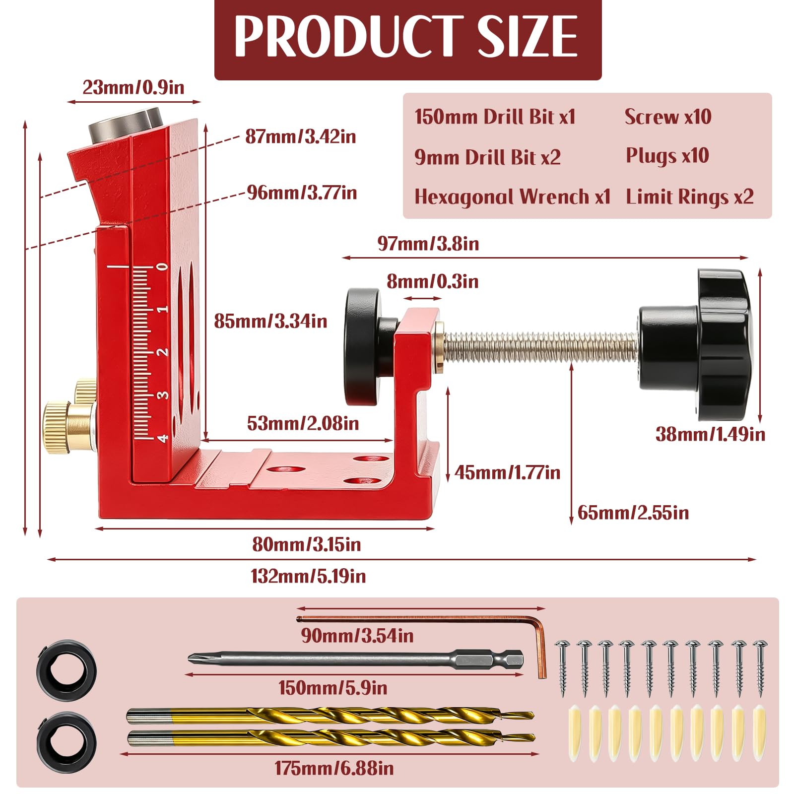 Ajustable Guia Taladro, Juego de Plantillas para Agujeros de Bolsillo Pocket Hole Jig con con 2 Taladros para Carpintería y Fabricación de Muebles