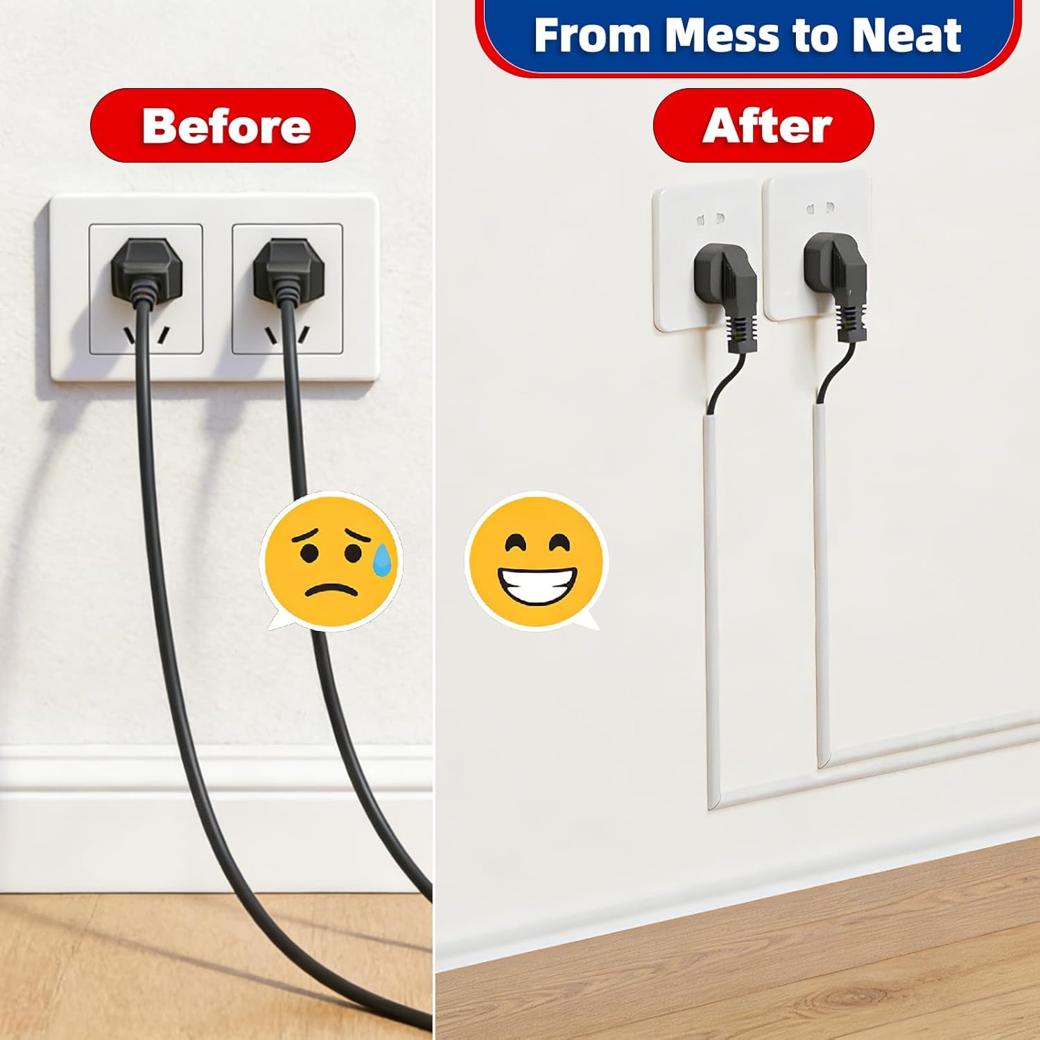 118" Side Buckle Cable Hider for 1 Cords,Extension Cord Covers for Wires On Wall,Adhesive Cord Hider for Wall Mount Tv, Wire Channel for Cable Concealer,Cable Raceway Home & Office,White
