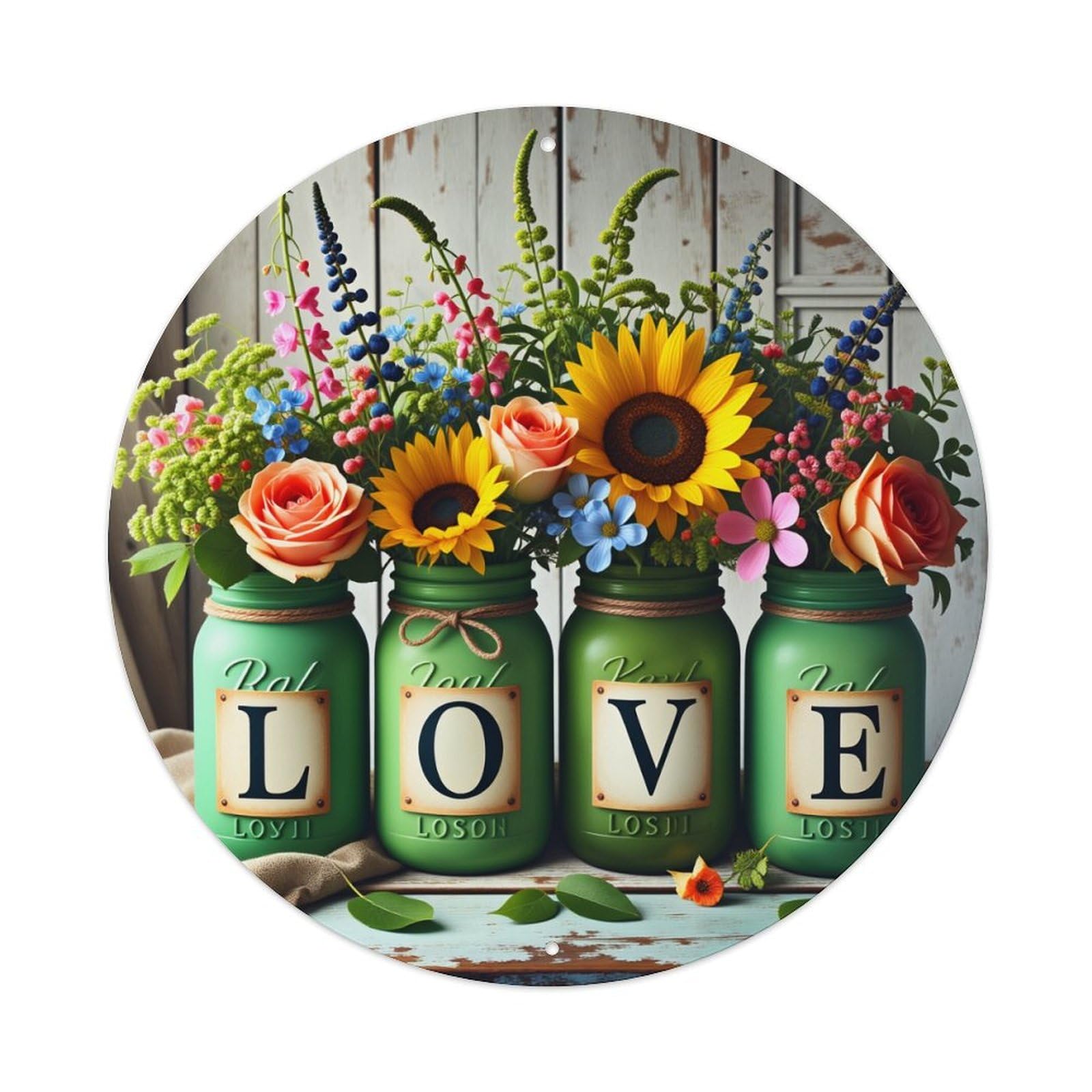 Love Jar Floral Arrangement Pattern Metal Tin Sign Vintage Garden Bedroom Cafe Bar Man Cave Home Wall Decor Metal Poster 8x8 inches