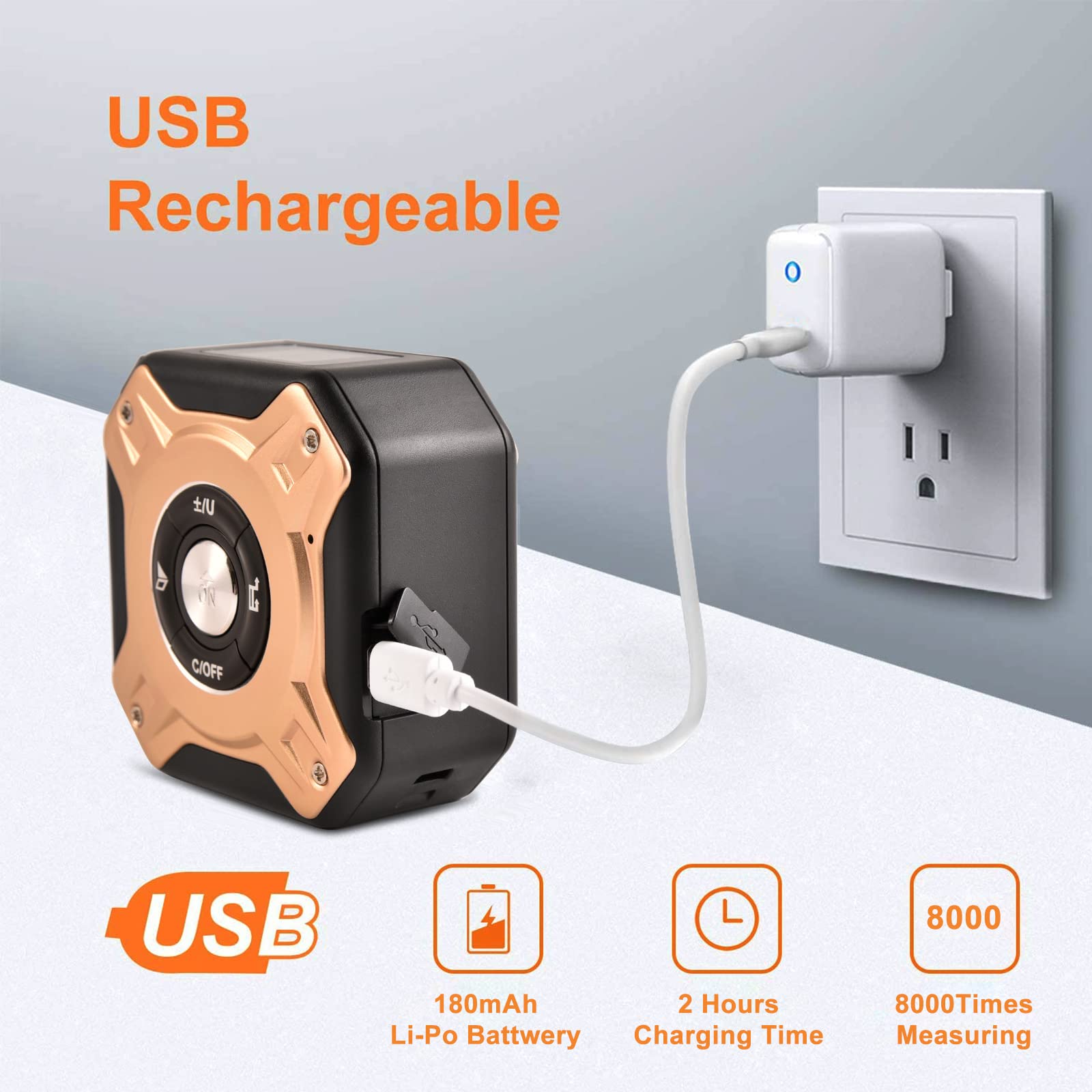Télémètre Laser Ruban 2 en 1, Mètre Ruban Laser Rechargeable avec Laser de 40m et Ruban de 5m, USB Rechargeable avec Rétroéclairage LCD, Affichage Numérique pour Longueur/Zone/Volume/Mesure