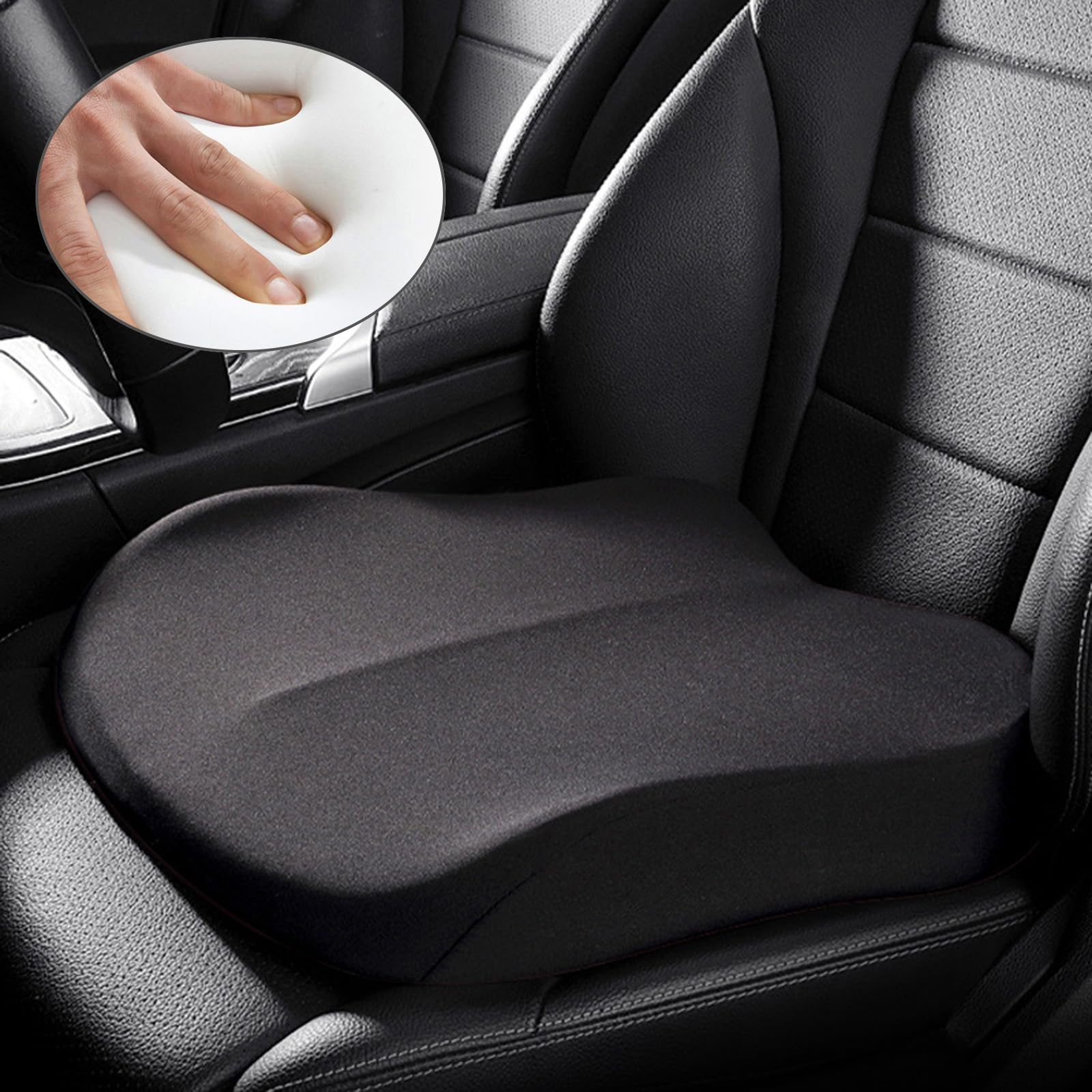 Wedge Seat Cushion for Car Truck Driver to Raise Height 3in, Portable Memory Foam Car Seat Cushions for Short People Driving Adult Booster Seat for Car,Cloth Black