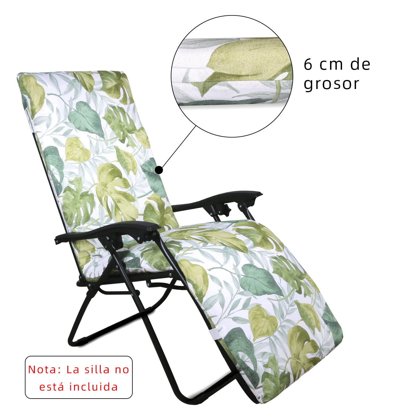 MERCURY TEXTIL- Cojín Tumbona, Colchoneta Acolchada, Hojas Verde(180x55cm) | Cómodo y Elegante. Ideal para Jardín, Piscina, Playa, Terraza y Balcón