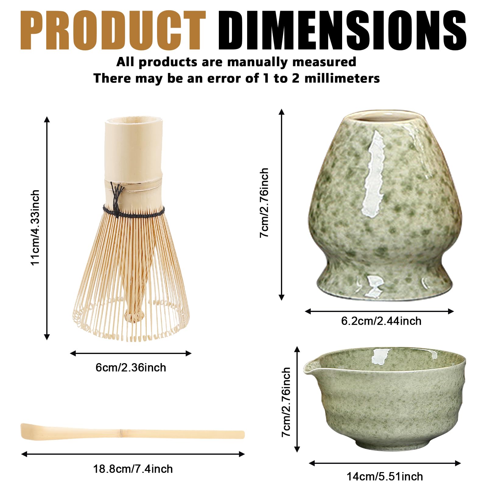 BAIFULAI Set da Tè Matcha di 4 Pezzi, Ciotola per Matcha con Beccuccio, Frusta e Pala per Matcha, Whisk, Kit per Matcha in Ceramica Verde