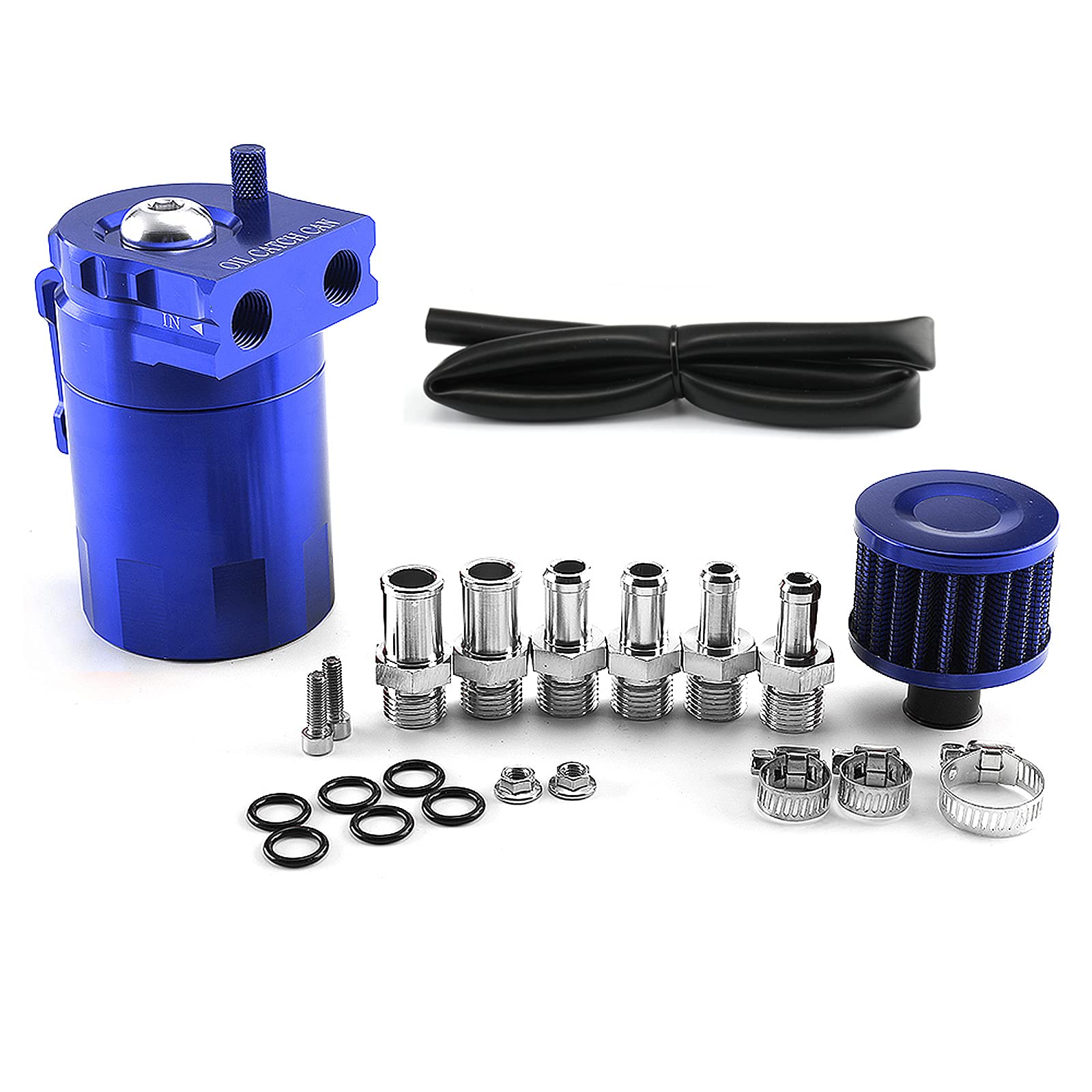 Kit Universale Serbatoio del Serbatoio per Auto, Séparateur Universel D'huile D'air de Réservoir de Voiture de Réservoir D'huile en Aluminium avec Filtre à Air, Tuyau et Autres Accessoires (Bleu)