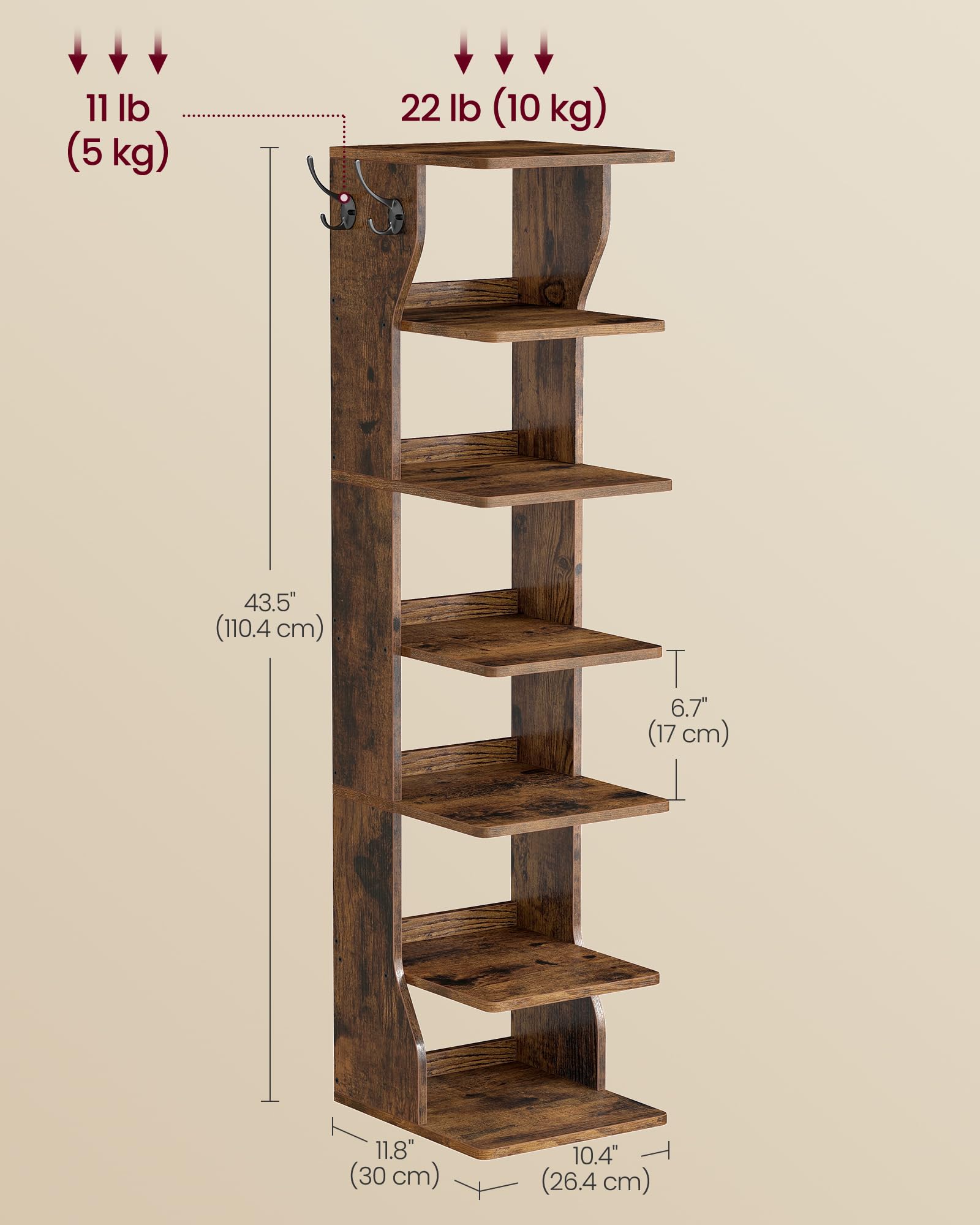 Amazon.com: VASAGLE 7-Tier Vertical Shoe Rack, Narrow Shoe Storage