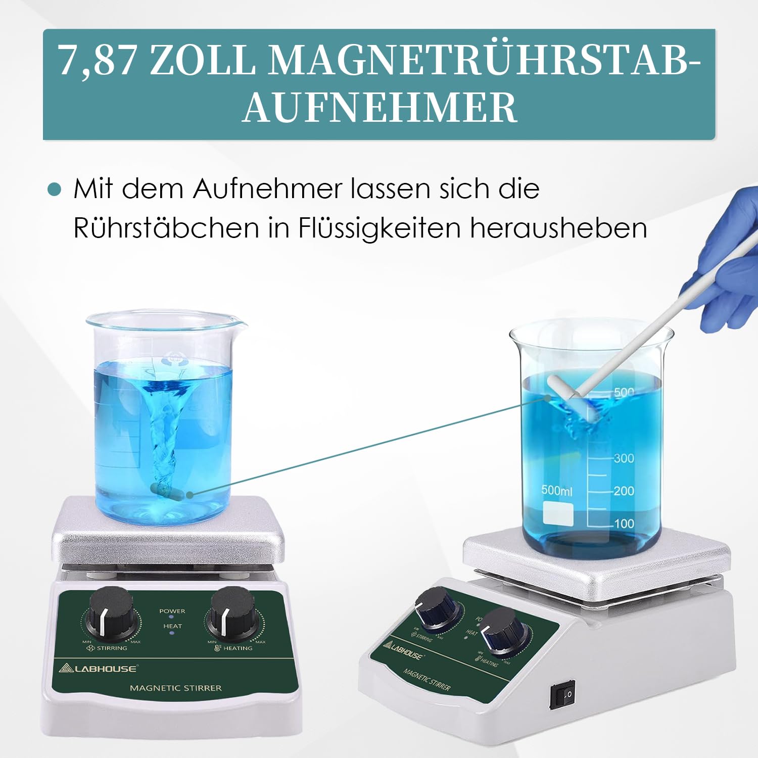 Magnetrührer Heizplatte, 300°C/572°F, 2000RPM, 2l | Platte bis 300°C, 4 PTFE-Rührstäbe & Sammler, Ständer, variabel, für Labor-Heizung & Mischung