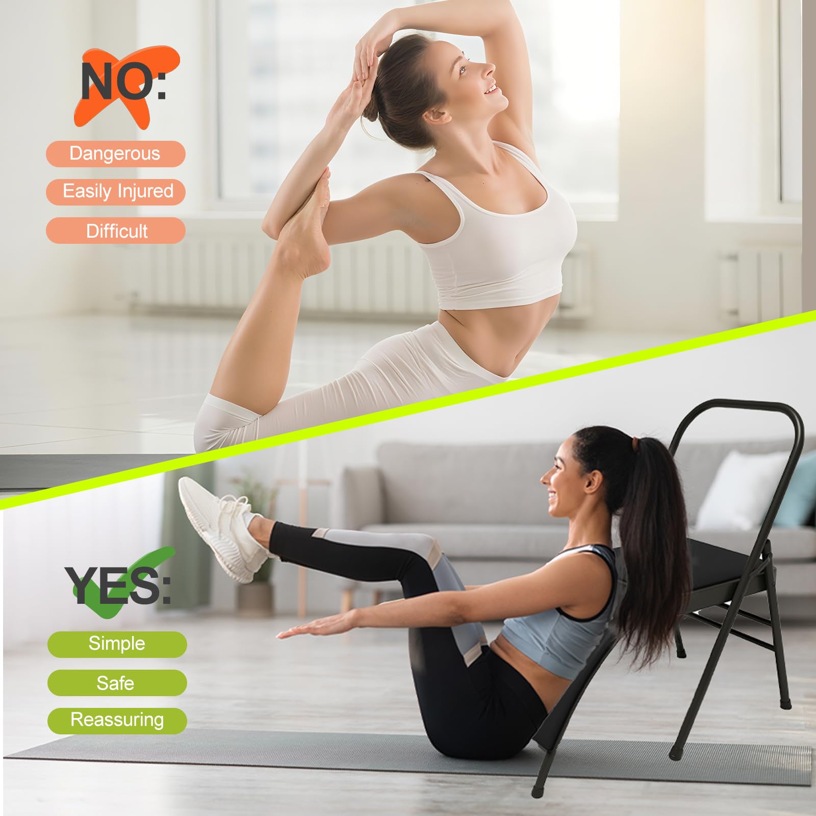 Sedia da yoga, pieghevole, ausiliaria per yoga, con supporto lombare, in pelle PU, pieghevole, strumento di allenamento per studio di yoga, fitness a casa