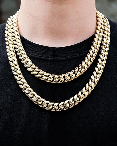 Miniatura 4 de Hip Hop - Cadena de eslabones cubanos de 14 quilates, 5 veces chapada en oro real, sólido pesado de 0.315 in-0.709 in, cadena de eslabones cubanos