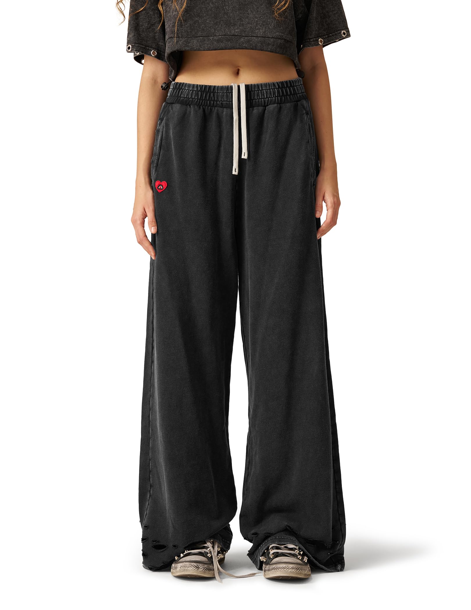 Aelfric Eden Distressed Baggy Sweatpants Streetwear Barrel Pants Loose Wide Leg Elastic Drawstring Trousers Unisex