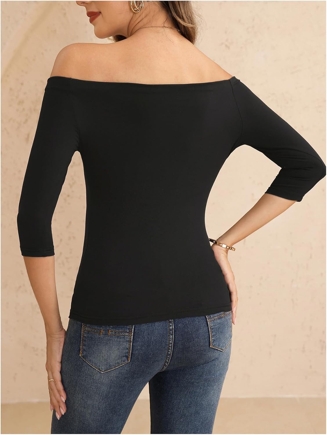 Women's Off The Shoulder Half Sleeve Fitted T Shirts Elegant Going Out Tops - Image 2