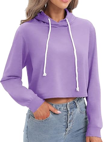 LFEOOST Womens Cropped Hoodie jacket Zip Up Drawstring Long Sleeve Pockets Workout Crop Tops Cute Sweatshirts for Teen Girls