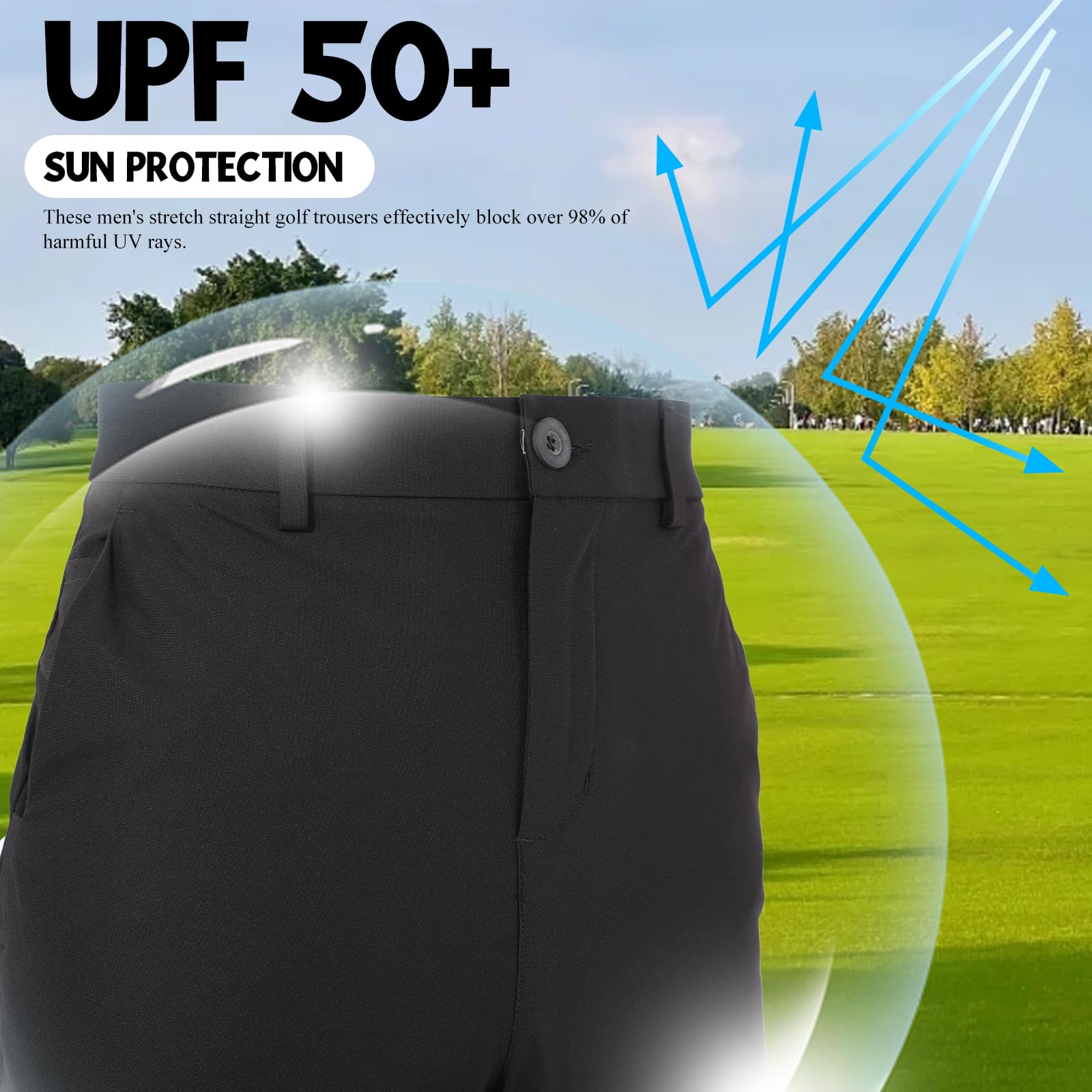 Classic Fit Golfhose für Herren, Stretch Atmungsaktiv & Schnell Trocknend mit Silikongreifer-Bund und Taschen für Optimalen Komfort auf dem Golfplatz