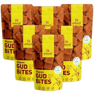 Gudworld 10g Gud Bites 1.5 Kg (250 gm x Pack of 6) | Jaggery Cubes | Small Bite Size Gud Cubes | Sugar Alternative | 100% Natural | Chemical Free