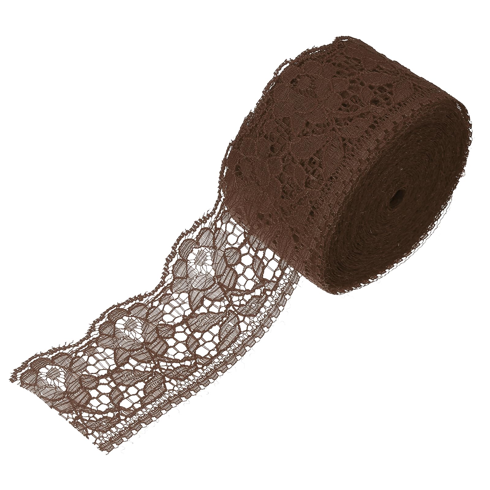 sourcing map 2.4 Inch Wide 10 Yard Elastic Lace Ribbon Floral Pattern Dark Brown Stretch Lace Trim Embroidered Fabric for Sewing Making, and DIY Crafts, Gift Wrapping, Bouquets, Wedding Decor