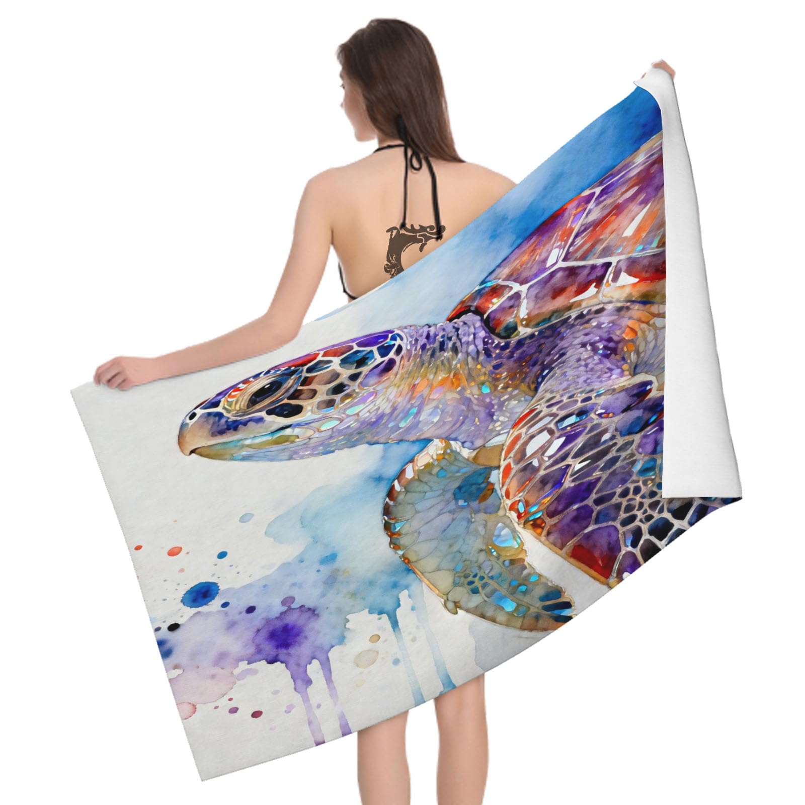 Leichong 3D Colorful Sea Turtle Beach Towel Microfiber Soft Quick Dry for Adults, Marine Life Bath Towel Lightweight Soft Absorbent for Travel Swimming Pool Sports, 75 x 150 cm