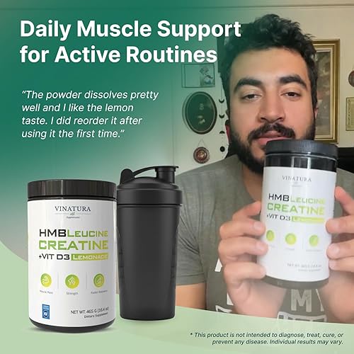 Miniatura 5 de VINATURA HMB - Creatina y leucina en polvo, 0.18 onzas de monohidrato de creatina, suplemento HMB de 0.11 onzas, L-leucina, vitamina D3, sabor a