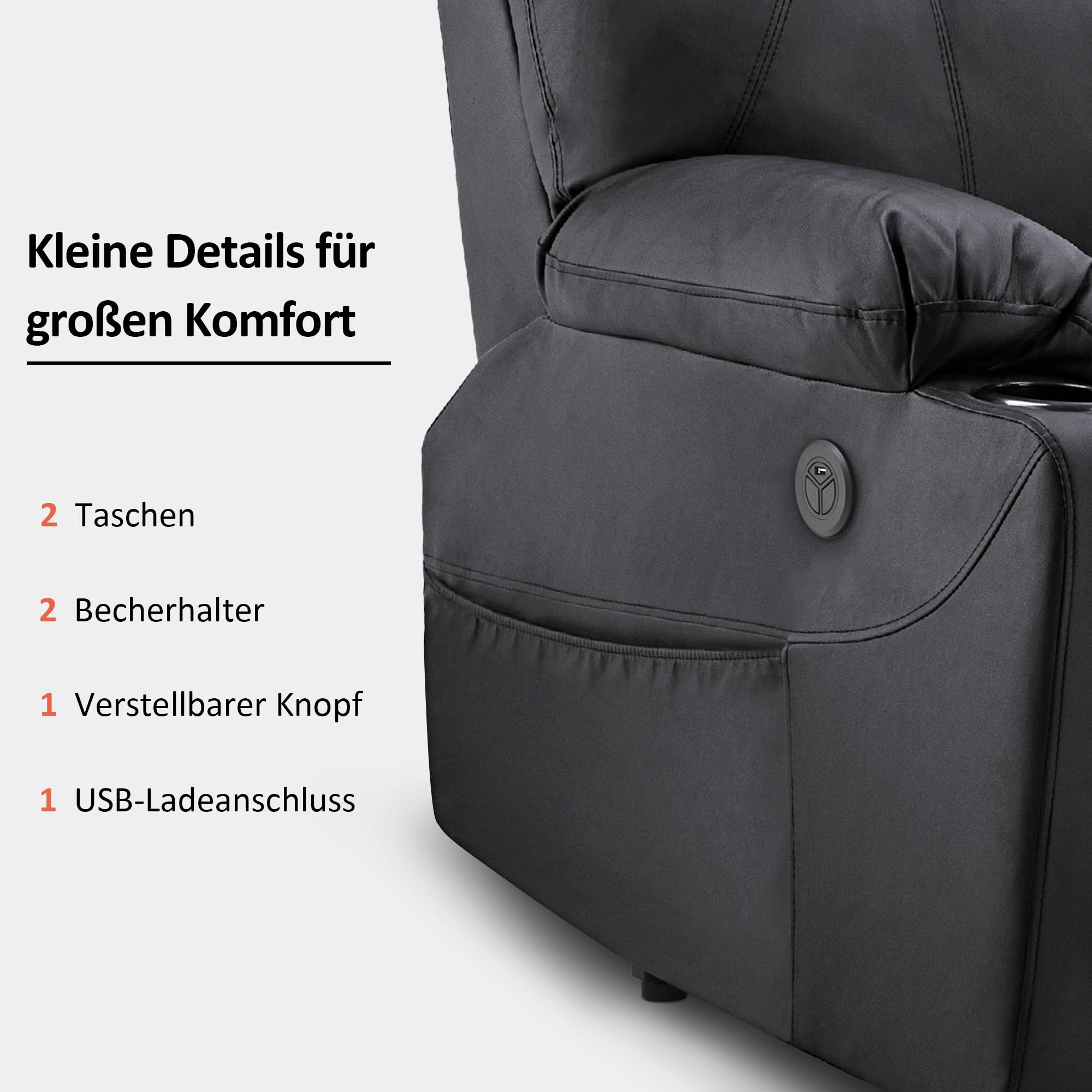MCombo elektrische Aufstiegshilfe, TV-Sessel, Ruhestuhl, Massage, Heizung, elektrisch verstellbare USB-Anschluss