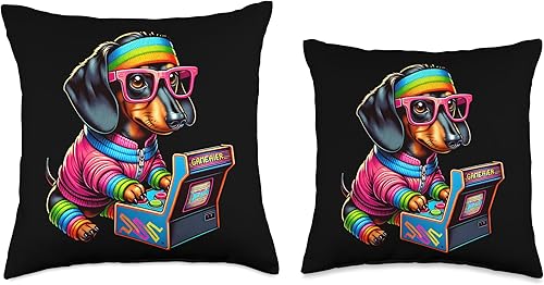 Miniatura 3 de Gamer Retro 80s Arcade Dachshund Dog Video Game Throw Pillow