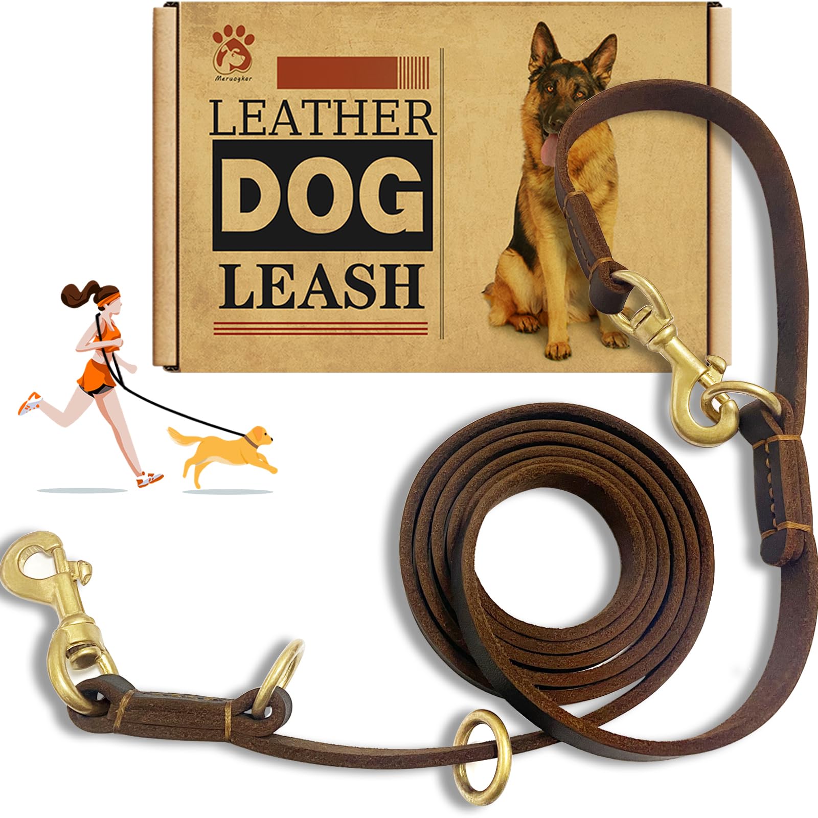 Hundeleine aus Leder, 2,4 m, strapazierfähig, echtes Leder, multifunktional, Starke Lederleine für kleine, mittelgroße und große Hunderassen, Hund Zubehör