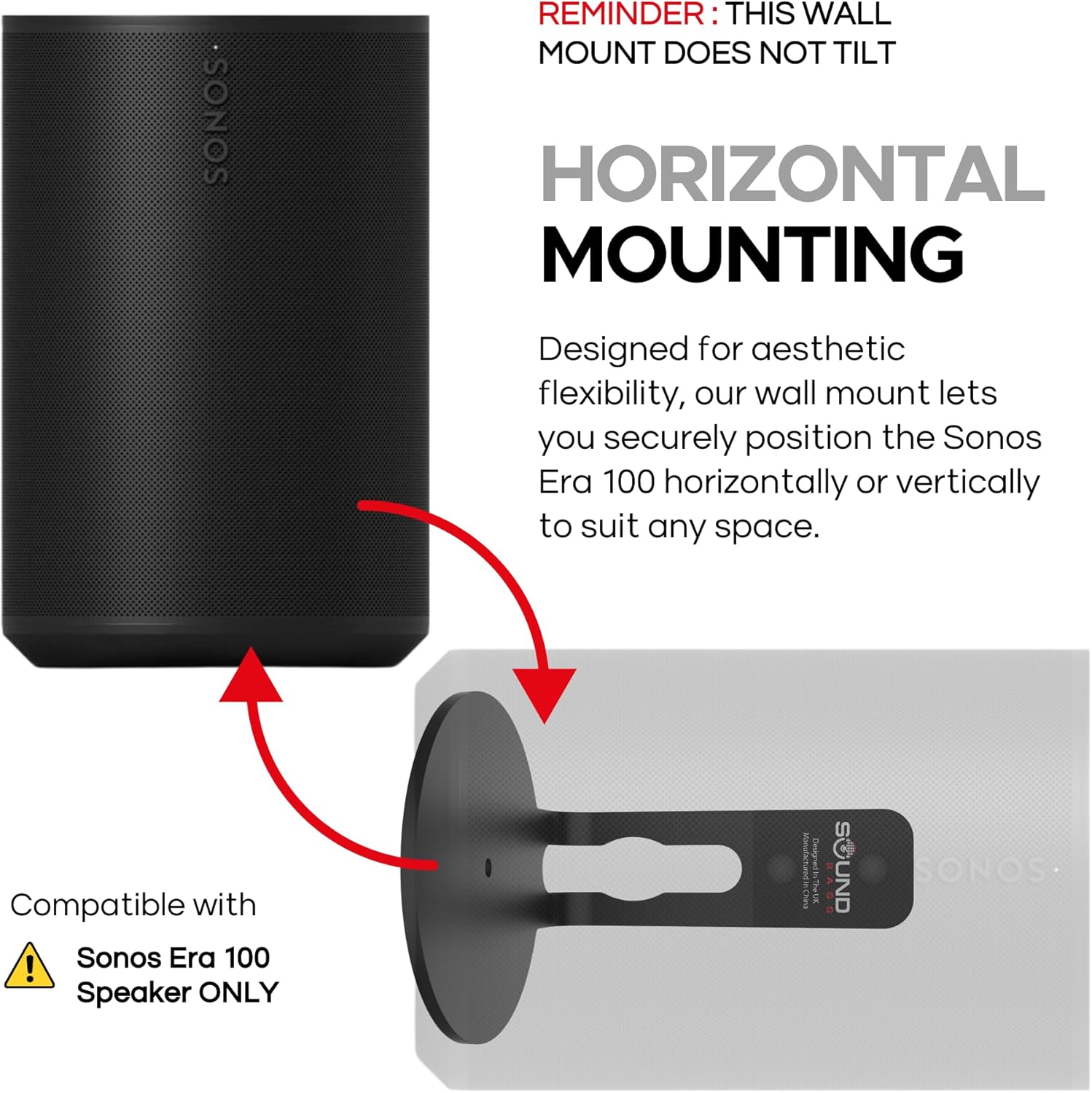 Sound Bass ERA100 Wall Mount Bracket, Low Profile, Black, Twin Pack, Compatible with Sonos ERA 100 Speaker, Complete with All Fixing Hardware - Image 6