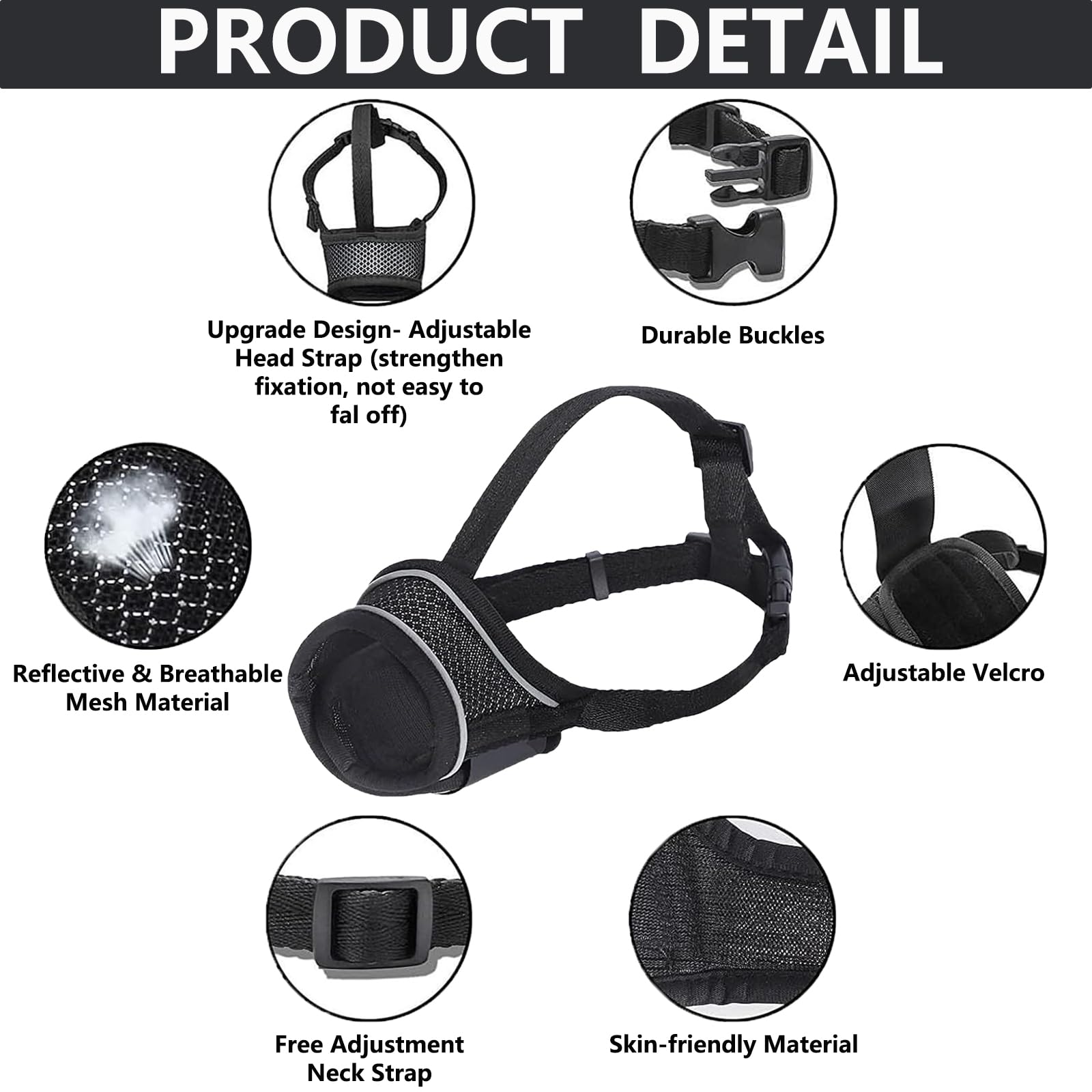Dog Muzzle for Small Dog Adjustable Breathable Muzzles With Reflective Strap - Image 3