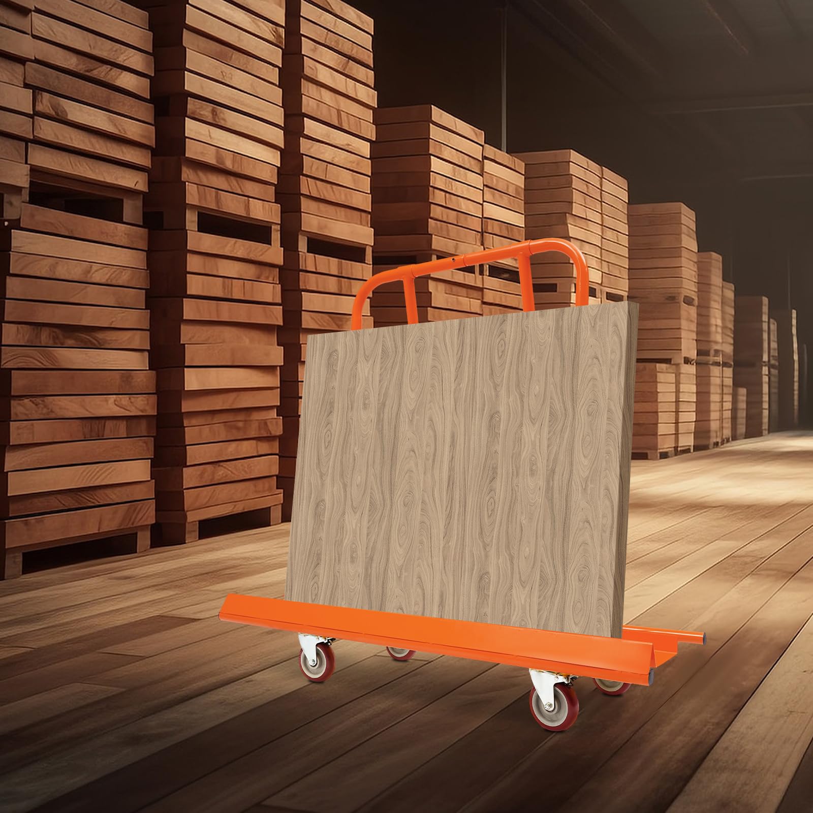 Plattenkarren bis 800Kg mit 4 Rädern (Orange) | Plattenwagen Schwerlast aus Metall mit Praktische Seitenblenden, für Holzbrettern Türen Fenstern Matratzen