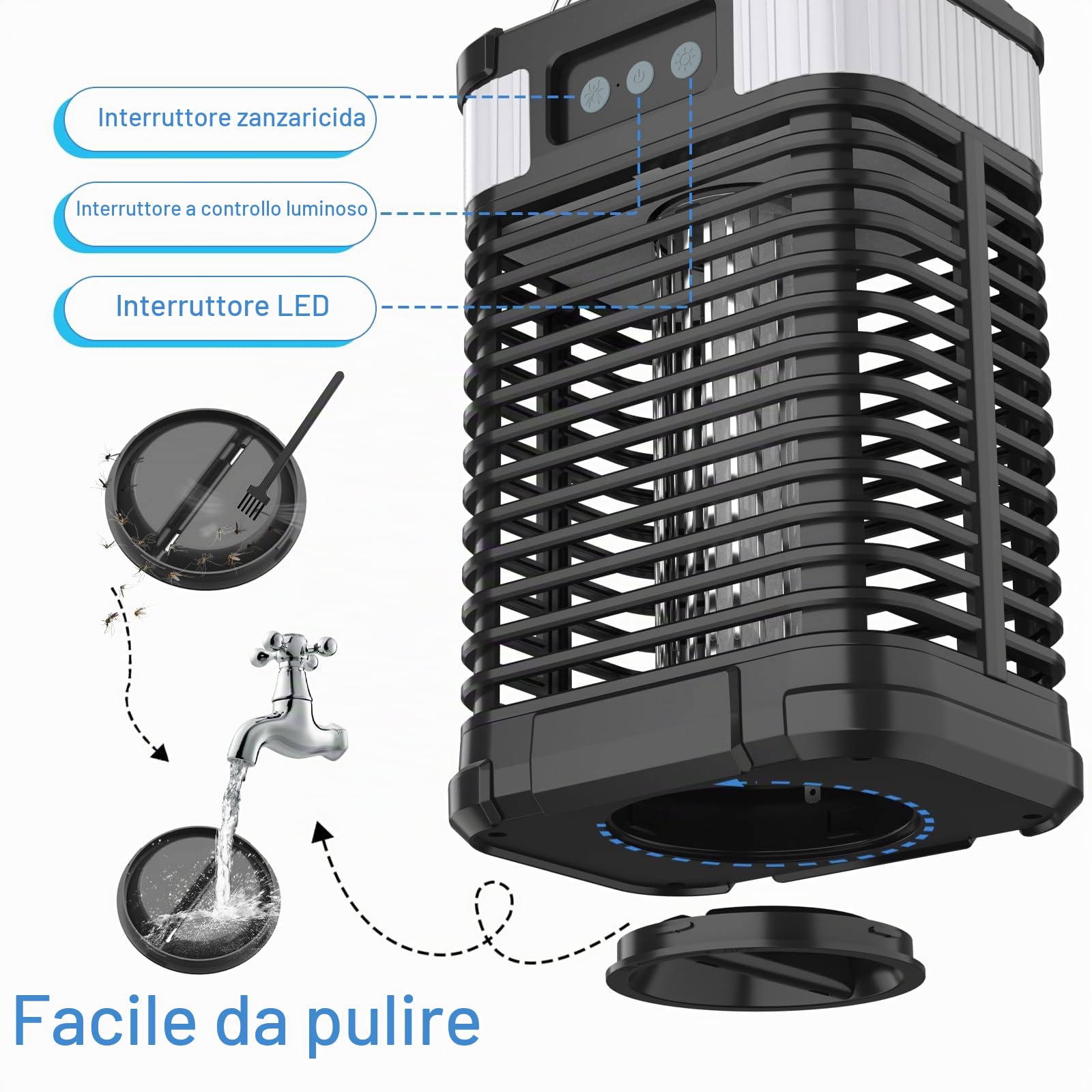 Insetticida a energia solare, lampada elettrica per zanzare, ricaricabile USB, impermeabile, 4200 V, luce UV, non tossica, per interni ed esterni