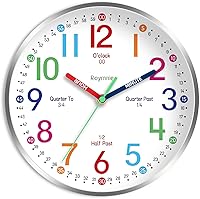 Roymnie 8 Inch Kids Learning Wall Clock - Silent Non-Ticking Colorful Teaching Clock for Time Telling, Classroom & Bedroom Decor