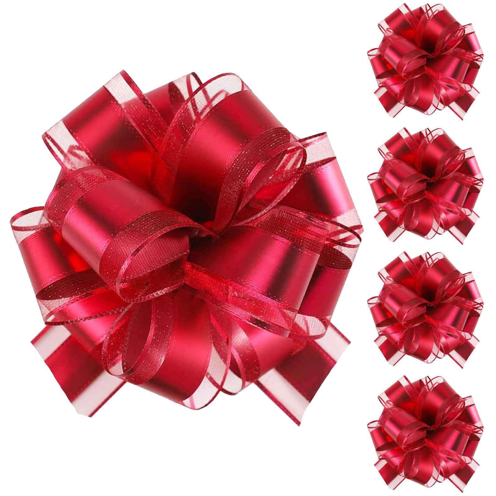 Tim&Lin 5 PCS Pull Bows 7 inches (17.7 cm) Large Gift Bows Red Gift Wrap Bows Party Gift Ribbon Bows for Gift Baskets Wrapping Boxes or Flower Decorations