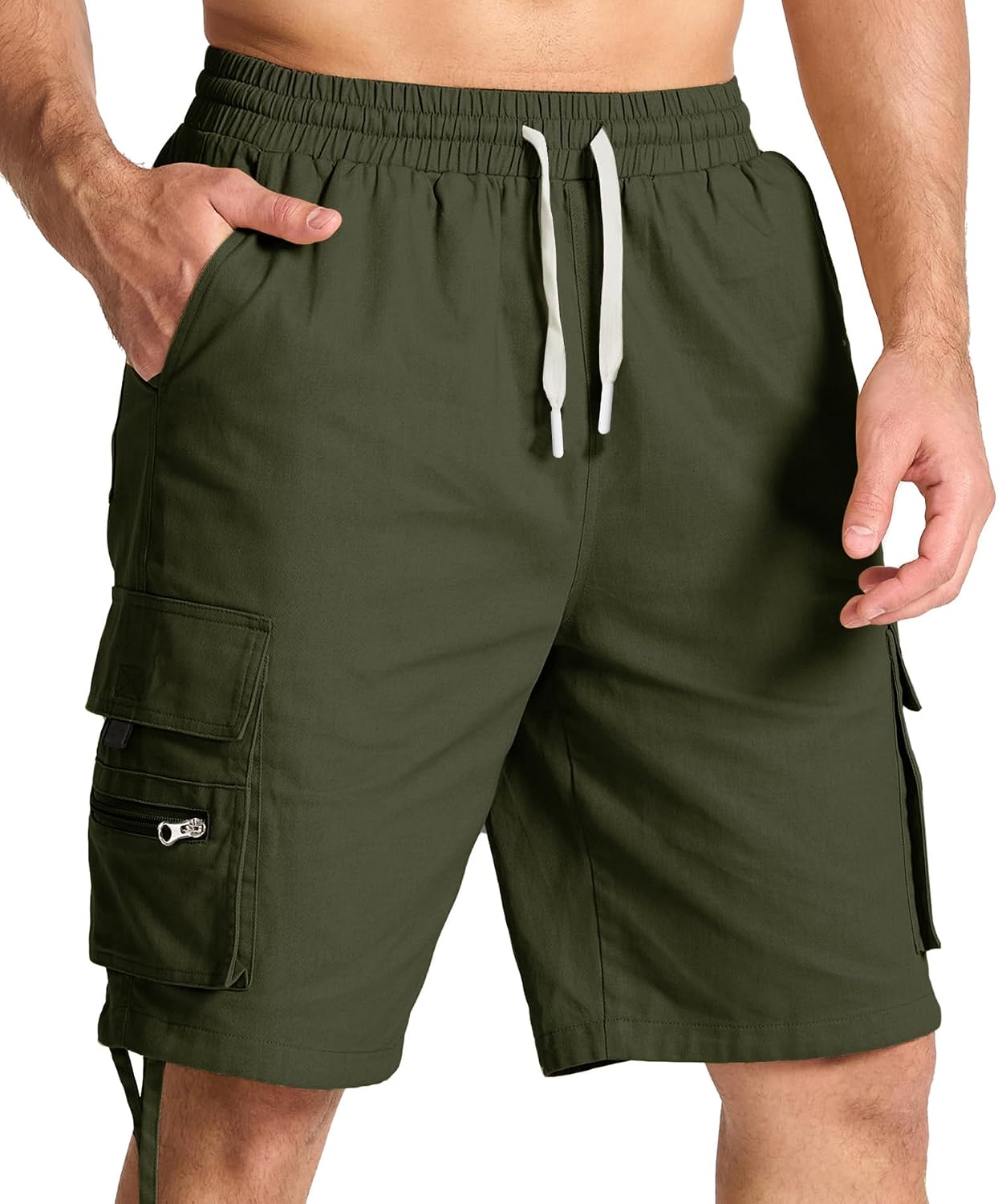 Mens Cotton Cargo Hiking Shorts with Multi Pockets Summer Outdoor Work Casual Shorts