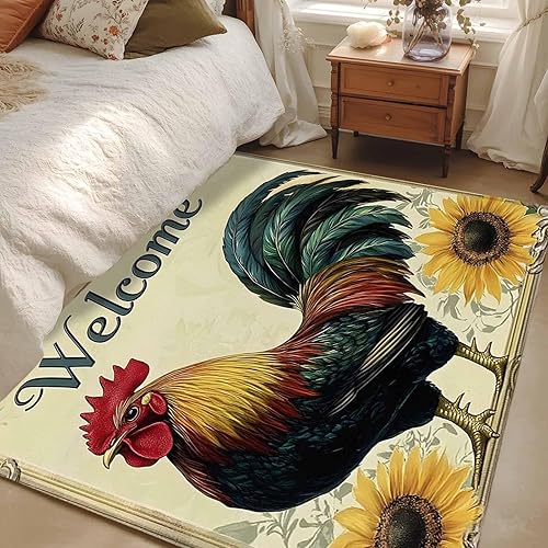 Miniatura 5 de 4x6 Area Rugs, Retro Rooster Non-Skid Rubber Backing Large Rectangle Rugs - Living Room Bedroom Home Office, Watercolor Sunflower Pastoral Animals