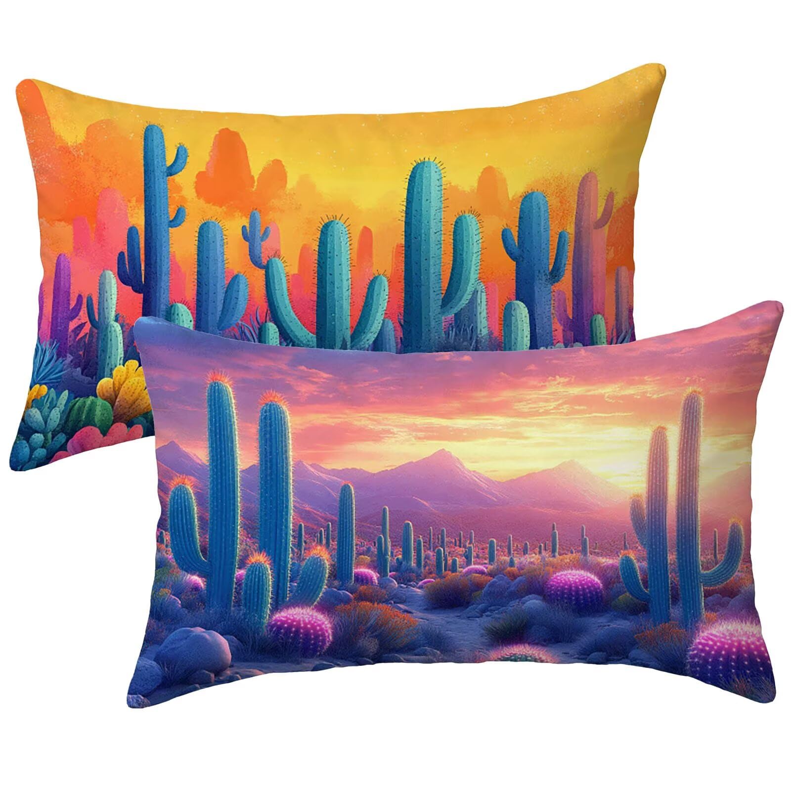 Coussin exterieur impermeable cactus 40x60 cm lot de 2 housses rectangles en velours