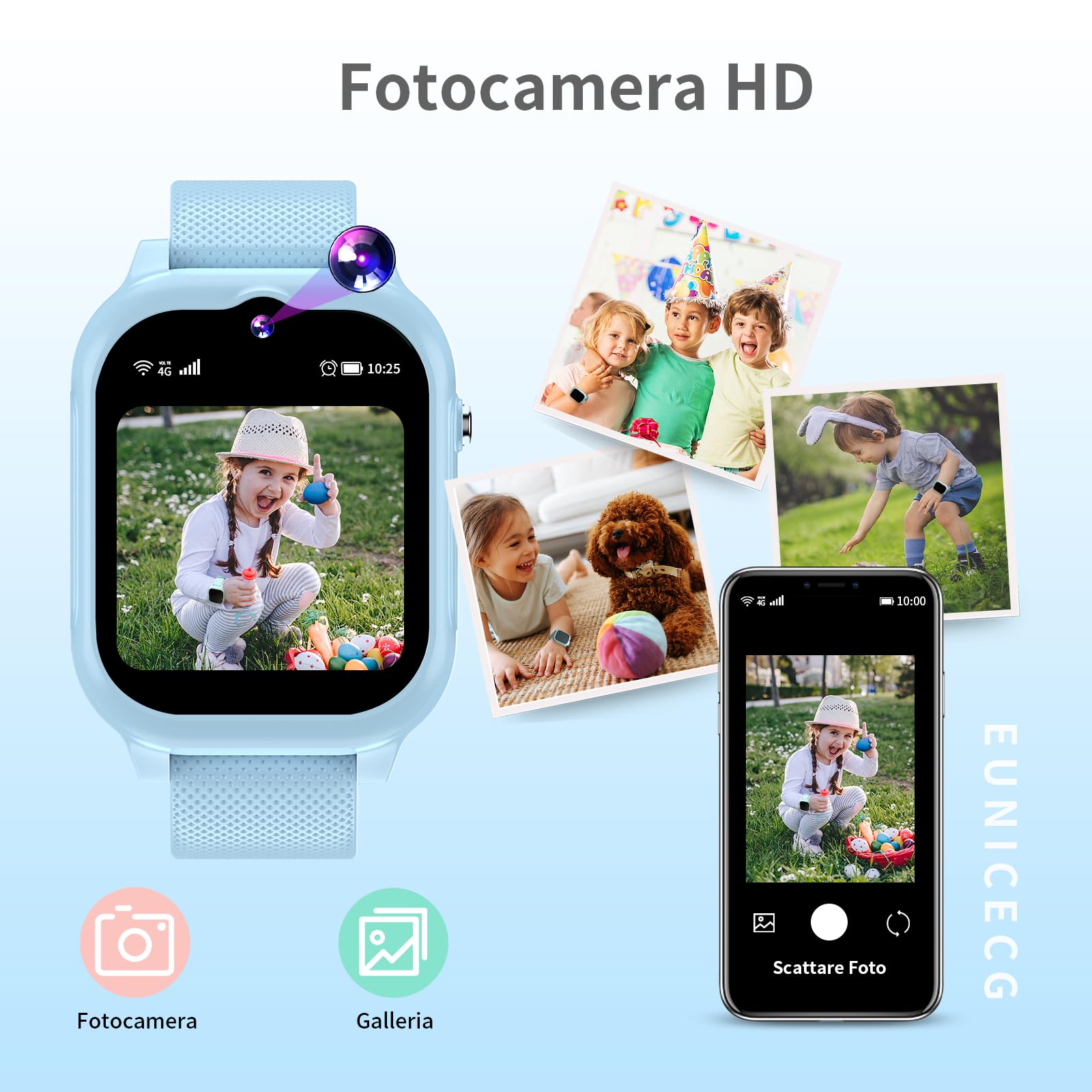 4G Smartwatch Bambini Orologio Bambino Bambina Localizzatore GPS Telefono SOS Videochiamata Contapassi Sveglia HD Fotocamera Impermeabile Digitale Regalo