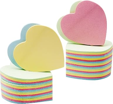 Lystaii 1000 Sheets Heart Shape Sticky Notes 2.9 in x 2.8 in Mixed Bright Colorful Sticky Pad Sticky Memo Post Memo Note Self Stick Notes Self-Sticky Note Pads Cute for Office Home School Student
