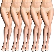 Pack of 5 Transparent Women's Tights with Reinforced Toes, 20 Denier Reinforced Tights Transparent Tear-Resistant, Skin Colour Transparent Stockings Women, skin-coloured
