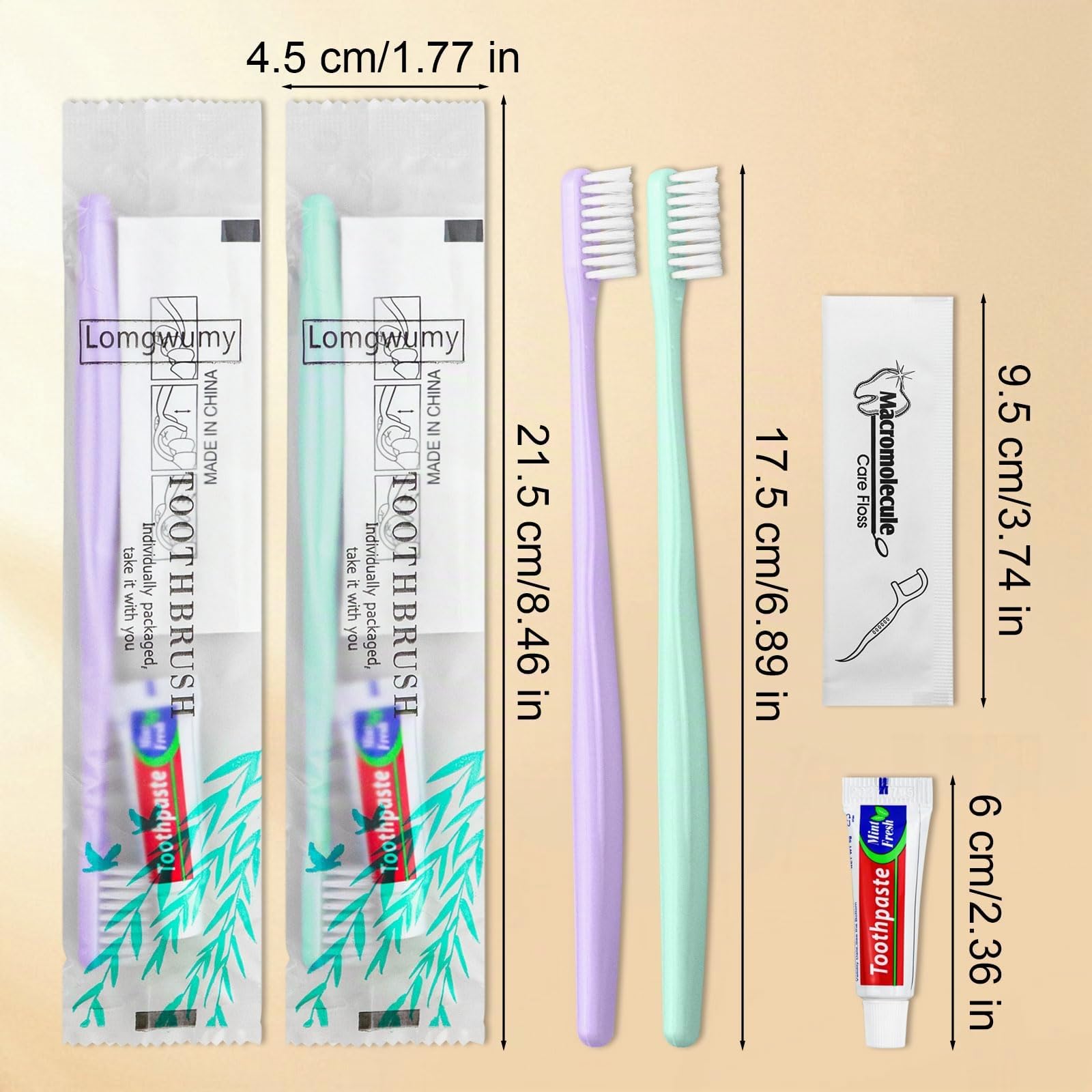 Set di spazzolini da denti usa e getta, dentifricio, spazzolino da denti e dentifricio, con plettri per filo interdentale, confezionato singolarmente, 2 colori, adatto per hotel, casa, viaggi