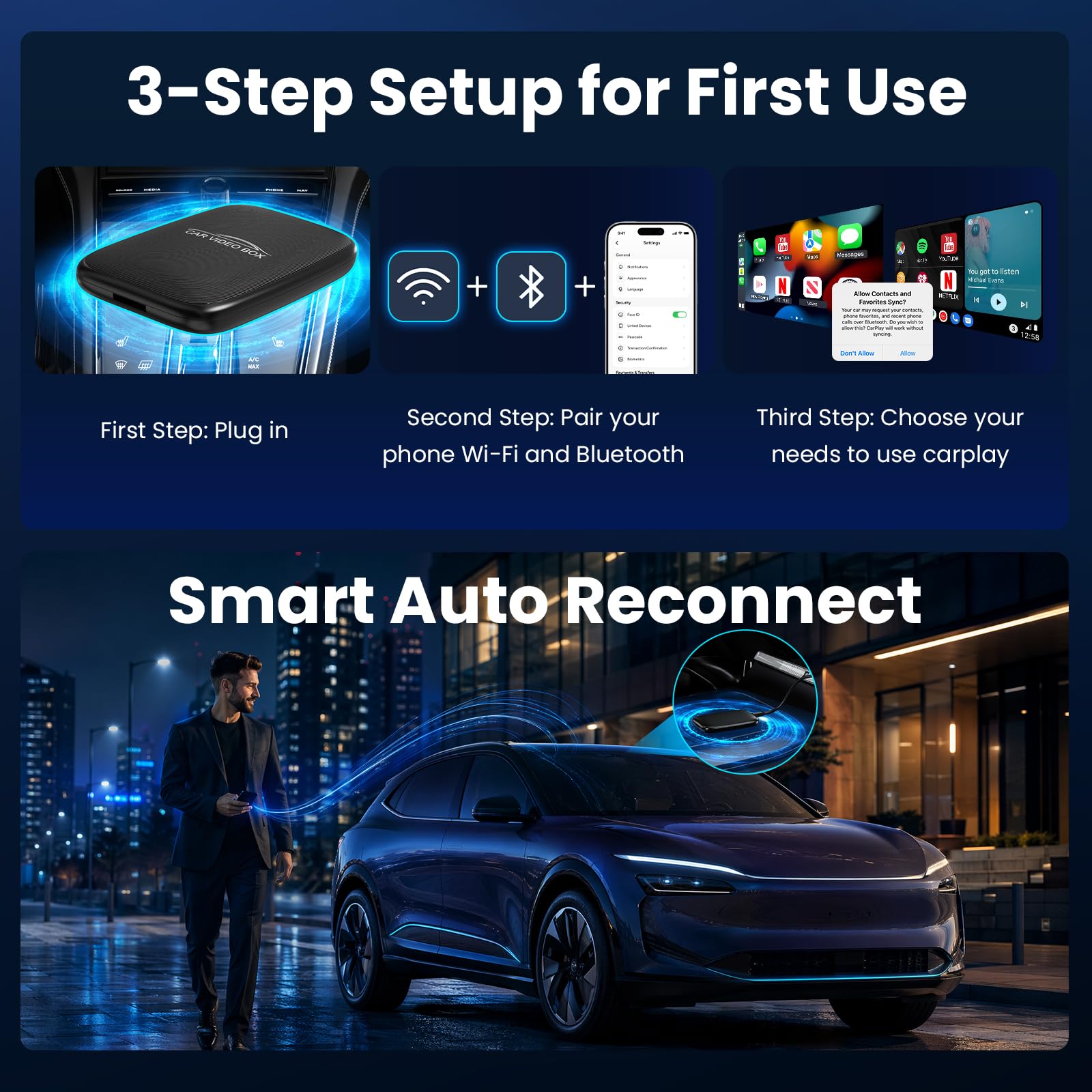 CarPlay AI Box 2026 Upgrade – Wireless Apple CarPlay & Android Auto Adapter, Magic Video Box mit Netflix, YouTube, TF-Karten-Unterstützung, Plug-and-Play Car Play Adapter für iOS 10+ / Android 11+
