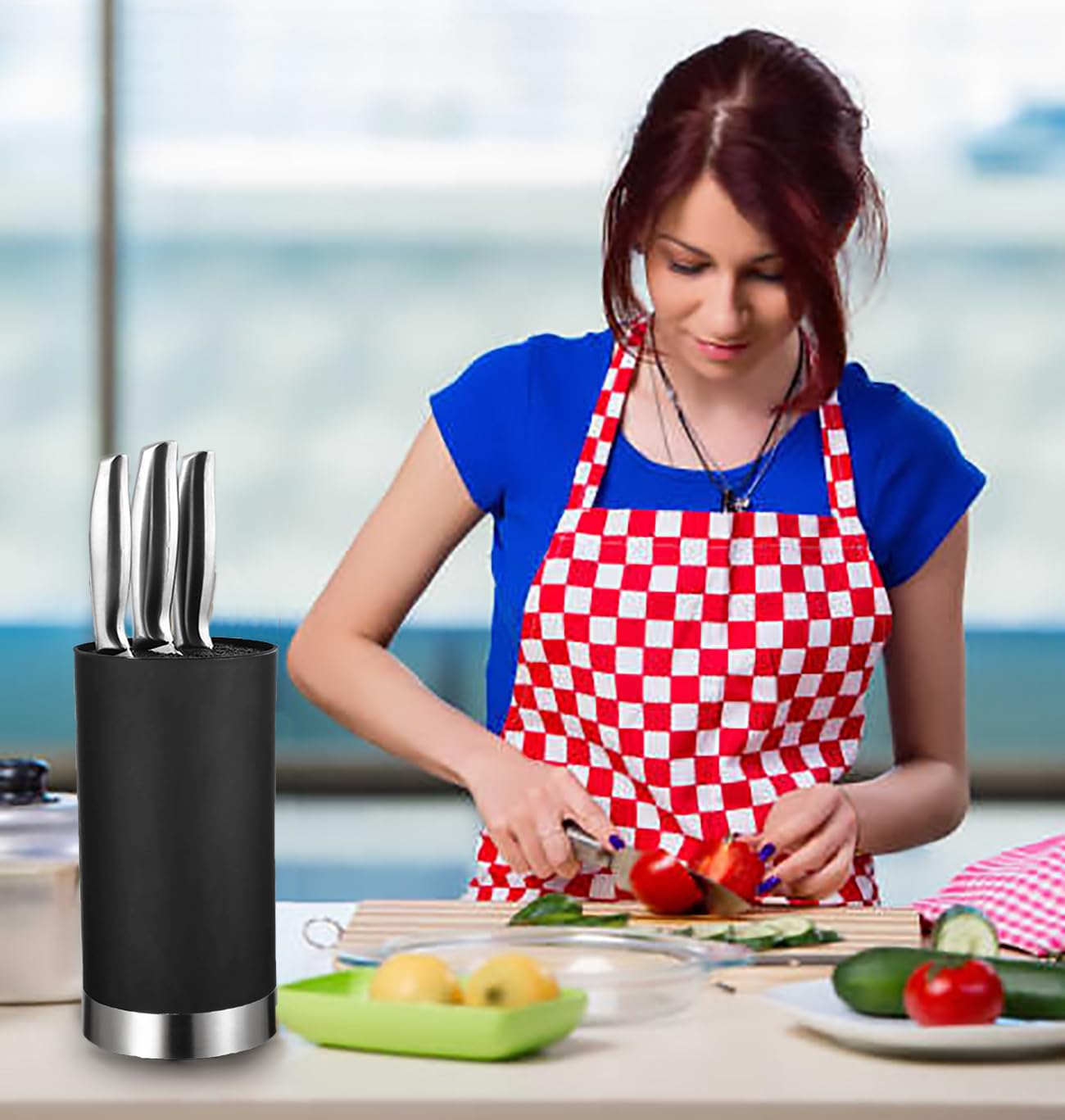 Soporte para Cuchillos Universal, Bloque para Cuchillos Vacío Fácil de Limpiar,Cuchillero de Cocina Compacto y Moderno, Apto para Todo Tipo de Cuchillos (Negro)