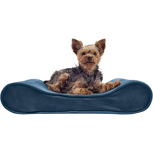 Furhaven Small Orthopedic Dog Bed Microvelvet Luxe Lounger w/ Removable Washable Cover - Stellar Blue, Small