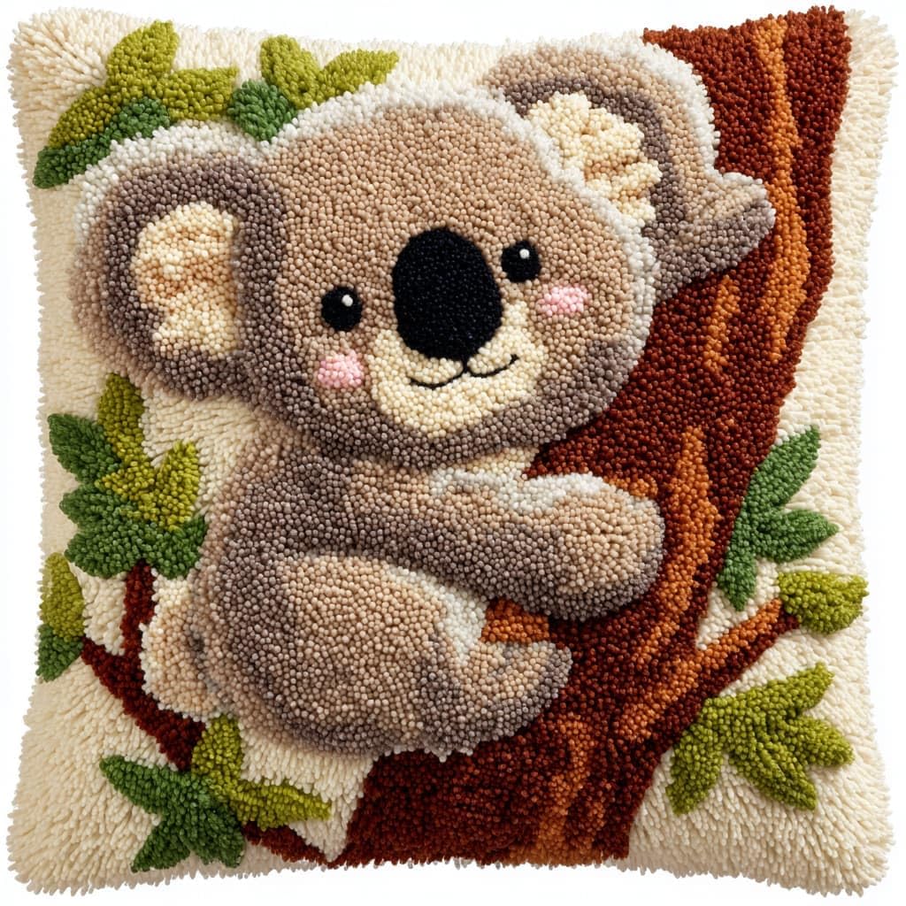 Taxpy DIY Latch Hook Pillow Kits, Koala Pillow Cover with Preprinted Throw Pillowcase Crochet Yarns Embroidery Latch Hooking Cushion 17x17inch