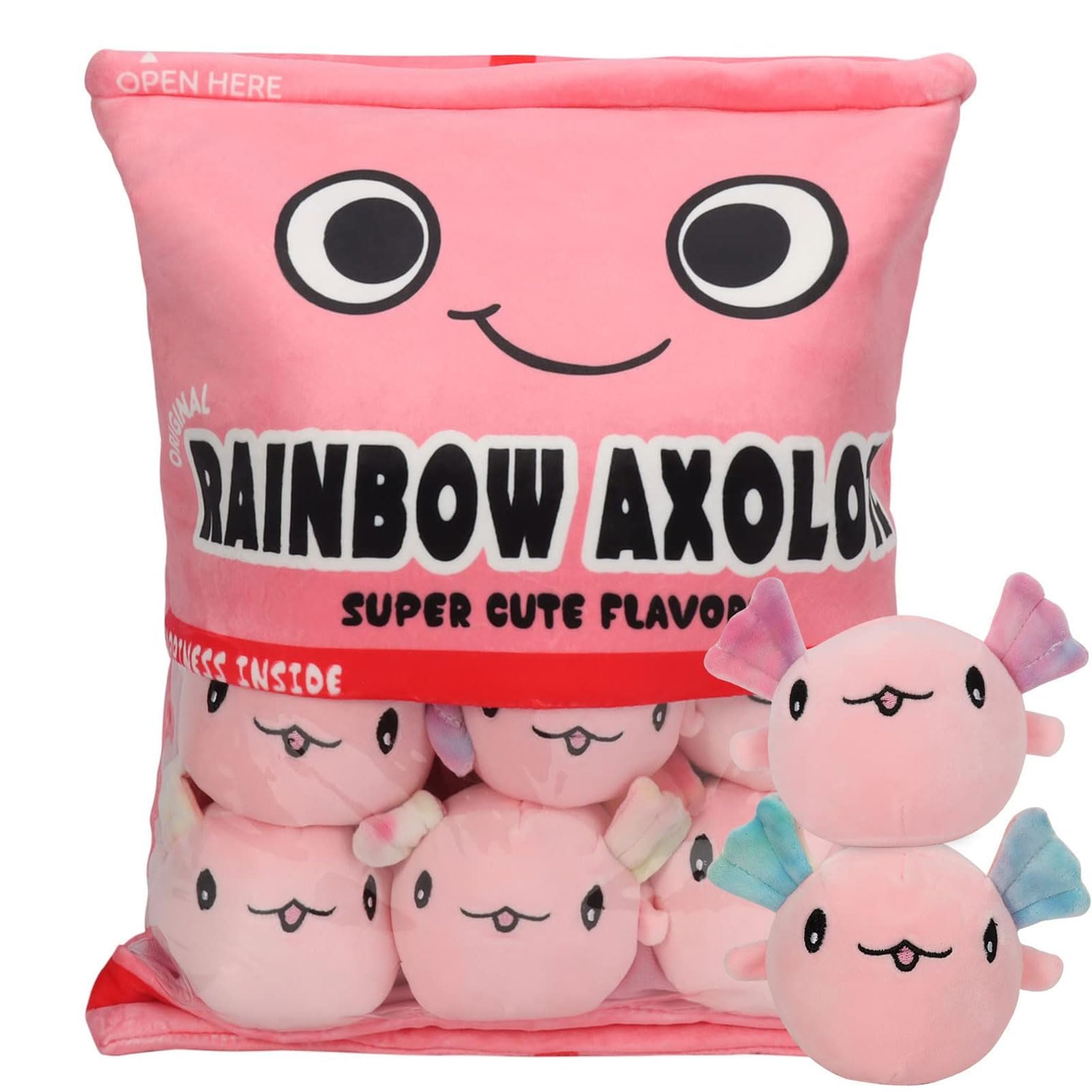 Cojín Axolotl De Felpa HXPLN – Con 6 Peluches Desmontables, Bolsa Sorpresa, Almohada Suave Para Regalar