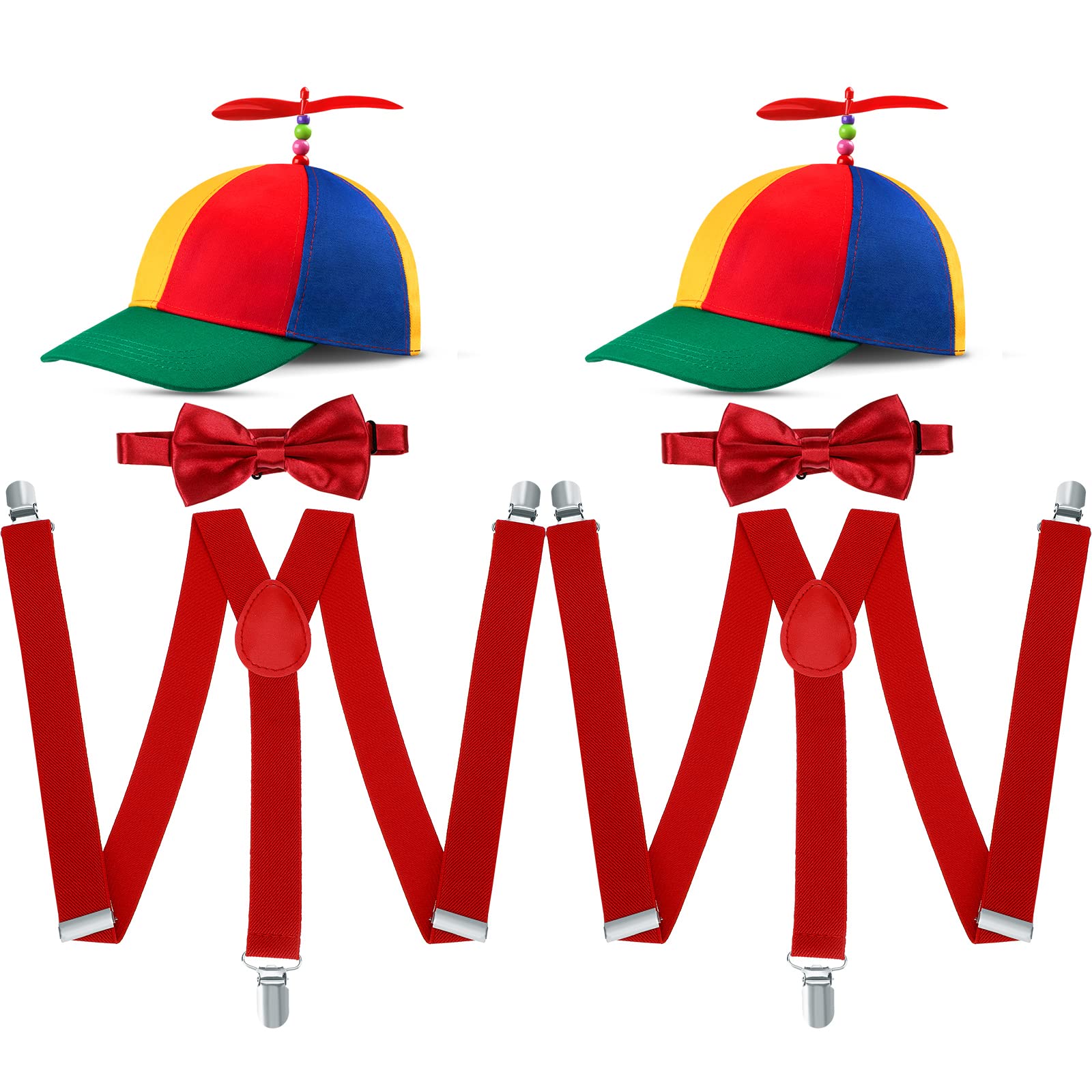 2 Pcs Rainbow Top Clown Hats Adjustable Elastic Y Back Style Suspenders Adjustable Bow Tie for Adults Men Firefighter Women